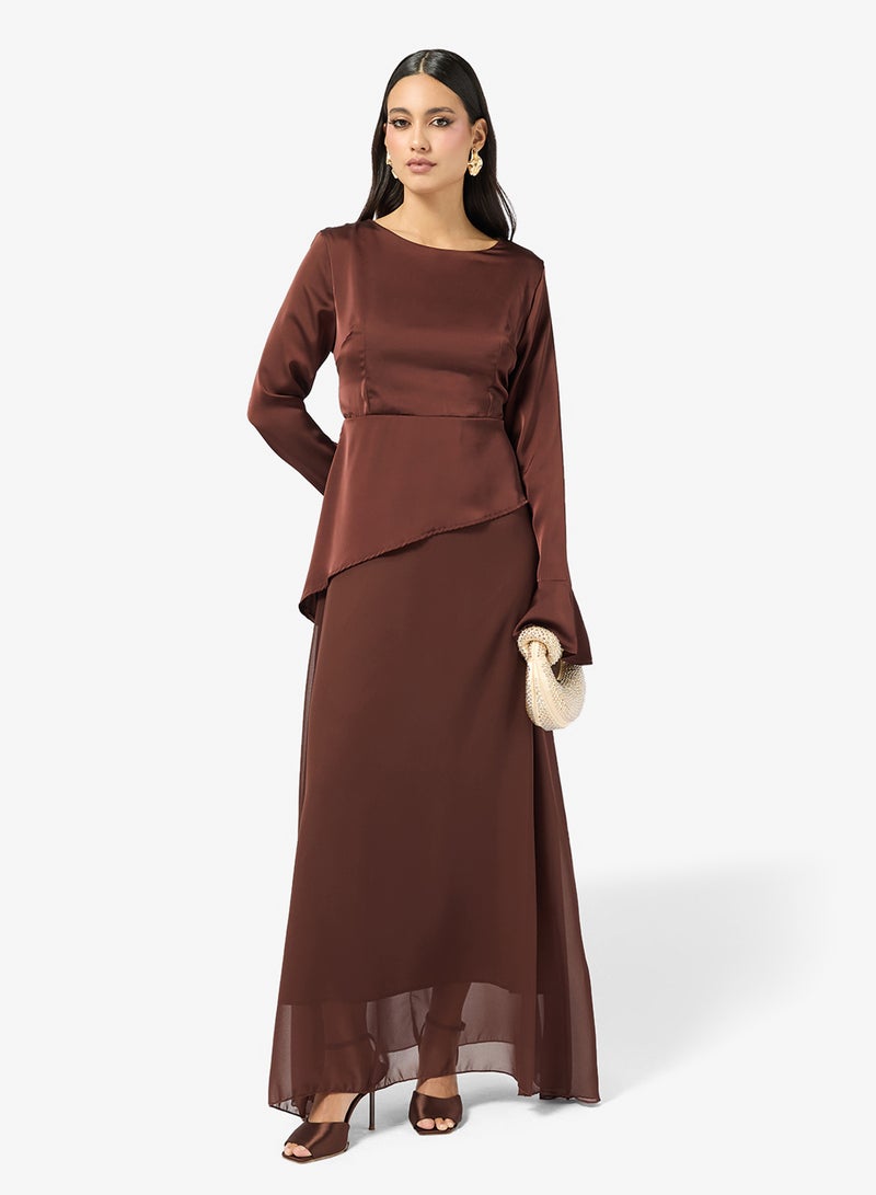 Khizana Dress With Aysmmetric Mock Top & Trail - Image 1